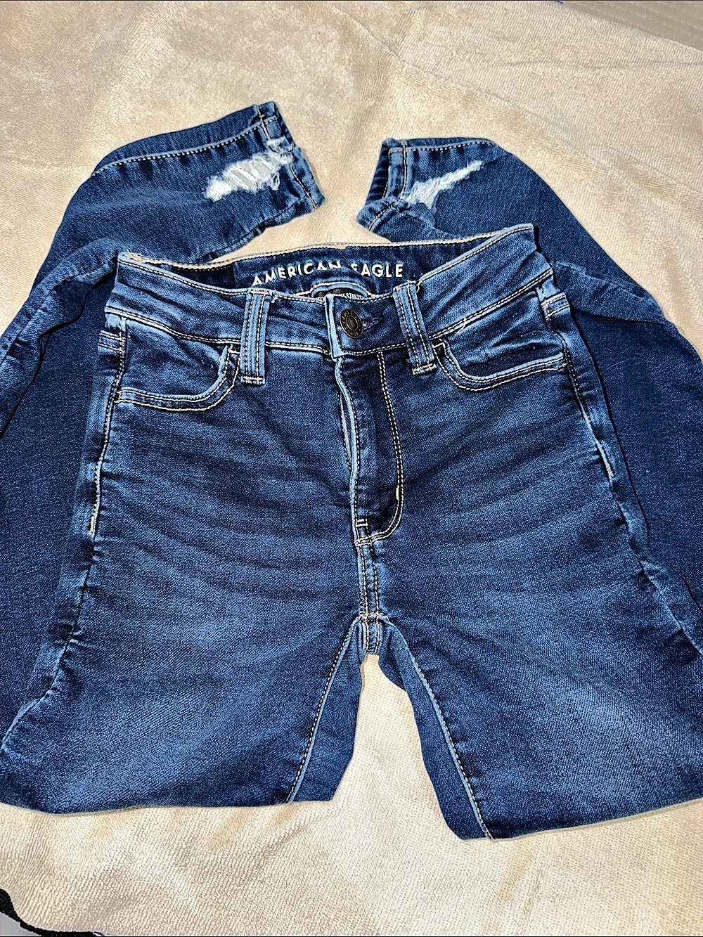American Eagle Ne(x)t Level Hi-Rise Jegging Distressed Skinny Jeans in Blue